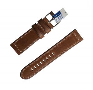 Tan Italian Hypoallergenic Calfskin Leather 24mm Watch Strap with Brushed Stainless Steel Buckle