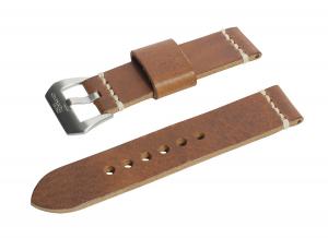 24mm Antique Tan Full Thickness Italian Leather Watch Band with Satin Finished Stainless Steel Buckle