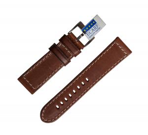 24mm Brown Hypoallergenic Ecologically Tanned Italian Calfskin Leather Watch Strap with Brushed Stainless Steel Buckle