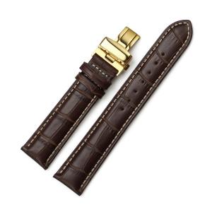 iStrap 24mm Calfskin Leather Watch Band Crocodile Grain Gold Deployant Buckle - Brown 24