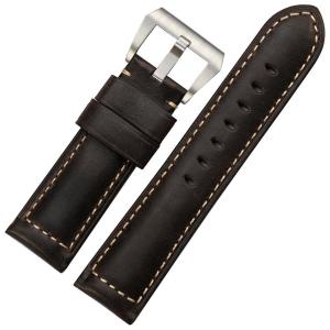 iStrap 24mm Assolutamente Leather Watch Strap Easy Release Brushed Tang Buckle - Dark Brown