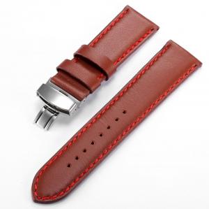 KS Durable 24mm Genuine Brown Leather Deployment Clasp Watch Band Strap WB2410