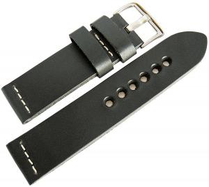 Fluco Vintage 24mm Black Leather Aviator Mens Watch Strap