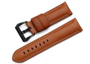 iStrap 24mm Genuine Calfskin Padded PreV Watch Strap W/ 22mm Black PVD Tang Buckle - Brown