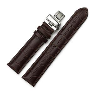 iStrap 24mm Calfskin Leather Deployant Watch Band Double Push Button Buckle - Brown 24