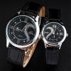 Tiannbu Fq-102 Ultrathin Leather Romantic Black Pair Wrist Watches for Couple Men Women(set of 2)