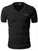 H2H Mens Basic Cotton V-neck T-shirts with Point Shoulder Button Leather Pocket