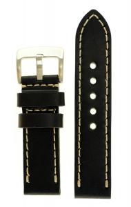 Panerai Style Thick Full Grain Leather Watch Band 22mm Wide, Black Color, With Heavy Stainless Steel Buckle - by JP Leatherworks