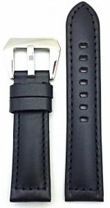 22mm Black, Panerai Style, Smooth Leather Watch Band