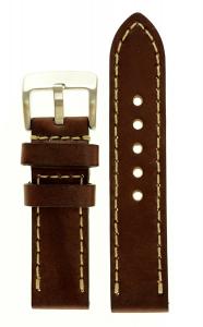 Panerai Style Thick Full Grain Leather Watch Band 22mm Wide, Brown Color, With Heavy Stainless Steel Buckle - by JP Leatherworks
