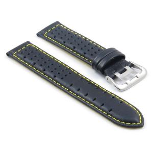 StrapsCo Black w/ Yellow Stitching GT Tropic Rally Perforated Leather Watch Strap in 22mm