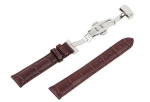 22mm Alligator Grain Leather Watch Band Strap Push Button Deployment Clasp Color Brown