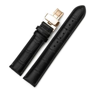 iStrap 22mm Calf Leather Watch Band Replacement Strap W/ Rose Gold Steel Deployant Buckle Black