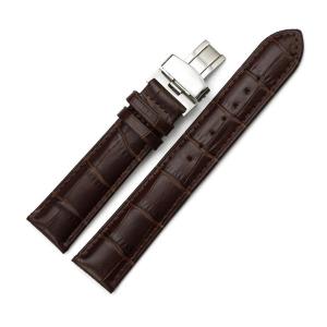 iStrap 22mm Genuine Leather Watch Band Padded Deployant Croco Strap for Men Women - Brown 22