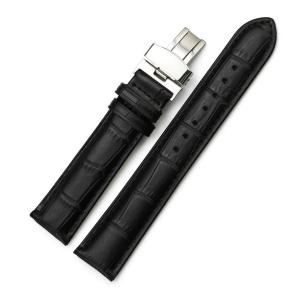 iStrap 22mm Cow Leather Watch Band Alligator Grain Padded Replacement Deployment Strap Black 22