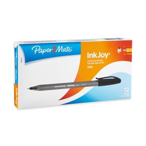 Paper Mate InkJoy 100ST Ballpoint Pen, Capped, Black, 12-Pack