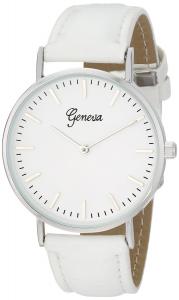 Đồng hồ nữ Geneva Women's 1670H-GEN Silver-Tone Watch with White Faux Leather Band
