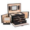 Songmics Black Leather Jewelry Box Lockable Jewelry Case with Mirror and Storage Drawers UJBC003