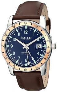 SO&CO New York Men's 5018C.3 Yacht Club Swiss Quartz Date Blue Dial Brown Leather Strap Watch