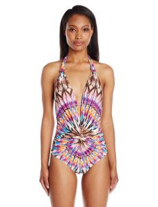 Kenneth Cole New York Women's Miss Mojave Halter Plunge One Piece Swimsuit