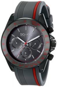 SO&CO New York Men's 5010R.2 Monticello Stainless Steel Day and Date Tachymeter Watch With Grey Rubber Band