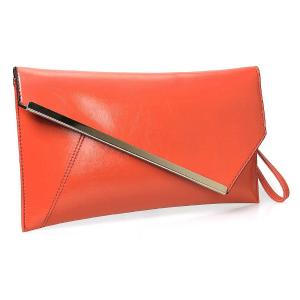 BMC Fashionable Faux Leather Gold Metal Accent Envelope Style Statement Clutch