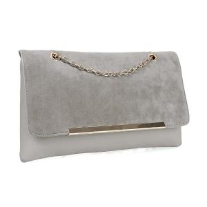 BMC Faux Suede Leather Gold Metal Chain Accent Envelope Style Clutch Handbag