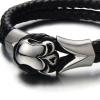 Gothic Biker Stainless Steel Mens Skull Bracelet Genuine Braided Leather Wristband Silver Black Two-tone