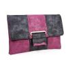 BMC Fashionable Faux Suede Metal Accented Dual Colored Gun Metal Charcoal Maroon Envelope Style Statement Clutch