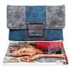 BMC Fashionable Faux Suede Metal Accented Dual Colored Gun Metal Charcoal Maroon Envelope Style Statement Clutch