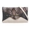 BMC Chic Multicolor Snakeskin Print Chain Accent Envelope Style Statement Clutch