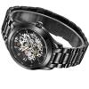 BOS Men's Automatic Mechanical Luminous Pointer Skeleton Watch Black Dial Stainless Steel Band 9008