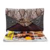 BMC Chic Multicolor Snakeskin Print Chain Accent Envelope Style Statement Clutch