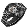 BOS Men's Automatic Mechanical Luminous Pointer Skeleton Watch Black Dial Stainless Steel Band 9008