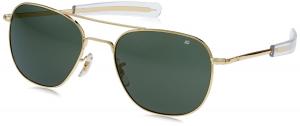 American Optical Original Pilot Eyewear with Bayonet Temples and True Color, Green Glass Lens/Gold Frame