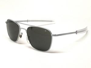 American Optical AO Original Pilot Aviator Sunglasses 57 mm Matte Chrome Bayonet True Color Gray Glass Lenses 30138