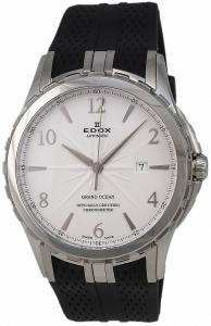 Edox Grand Ocean Silver Dial Black Rubber Mens Watch 80077-3-ABN