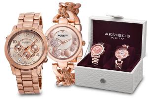 Akribos XXIV Rose Gold Tone Stainless Steel Watch Set AK676RG
