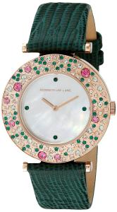 Kenneth Jay Lane Women's KJLANE-6403 Aurora Rose Gold-Tone Stainless Steel Watch With Green Leather Band