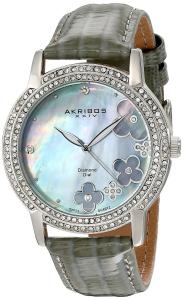 Akribos XXIV Women's AK580GY Lady Diamond Swiss Quartz Diamond Dial Leather Strap Watch