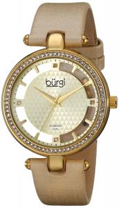 Burgi Women's BUR104YG Gold-Tone Diamond and Crystal-Accented Watch with Gold Satin Band