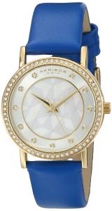 Akribos XXIV Women's AK791BU Crystal-Accented Gold-Tone Watch with Blue Leather Band