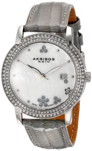 Akribos XXIV Women's AK555GY Swiss Quartz Crystal Mother-Of-Pearl Strap Watch