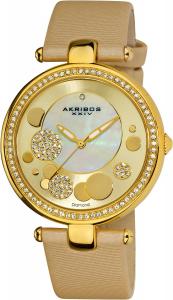 Akribos XXIV Women's AKR434YG Diamond Gold Sunray Diamond Dial Quartz Strap Watch