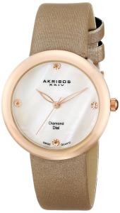 Akribos XXIV Women's AK687PK Impeccable Swiss Quartz Diamond Mother-of-Pearl Satin Strap Watch