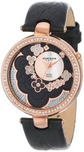 Akribos XXIV Women's AK601BK Lady Diamond Flower Dial Swiss Quartz Leather Strap Watch