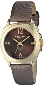 Akribos XXIV Women's AK742YG Lady Diamond Analog Display Swiss Quartz Brown Watch