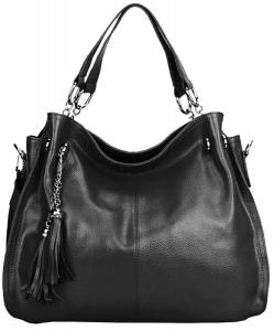 Heshe Fashion Soft Genuine Leather Shoulder Bag Cross Body Satchel Tote Top-handle Handbag Simple Style Tassels for Women