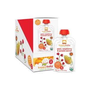 Happy Baby Organic Baby Food 2 Simple Combos, Pears, Raspberries & Carrots, 4 Ounce (Pack of 8)