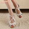 Minishion QJ6126 Womens Peep Toe High Heel Satin Floral Salsa Tango Ballroom Latin Ankle Wrap Dance Sandals